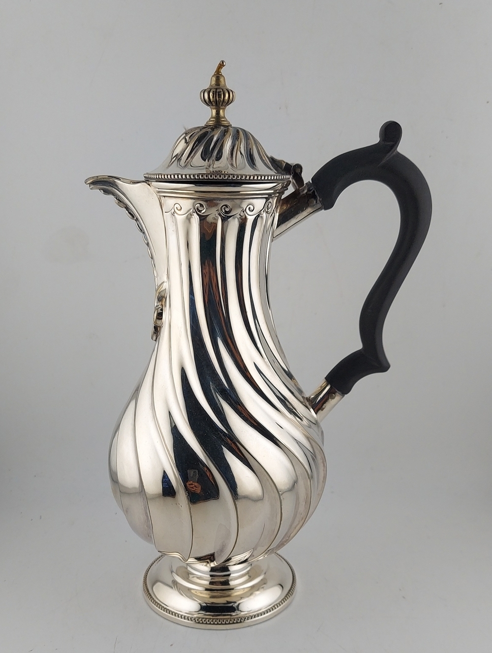 Vintage Silver-Tone Swirl Coffee Pitcher with Black Handle
